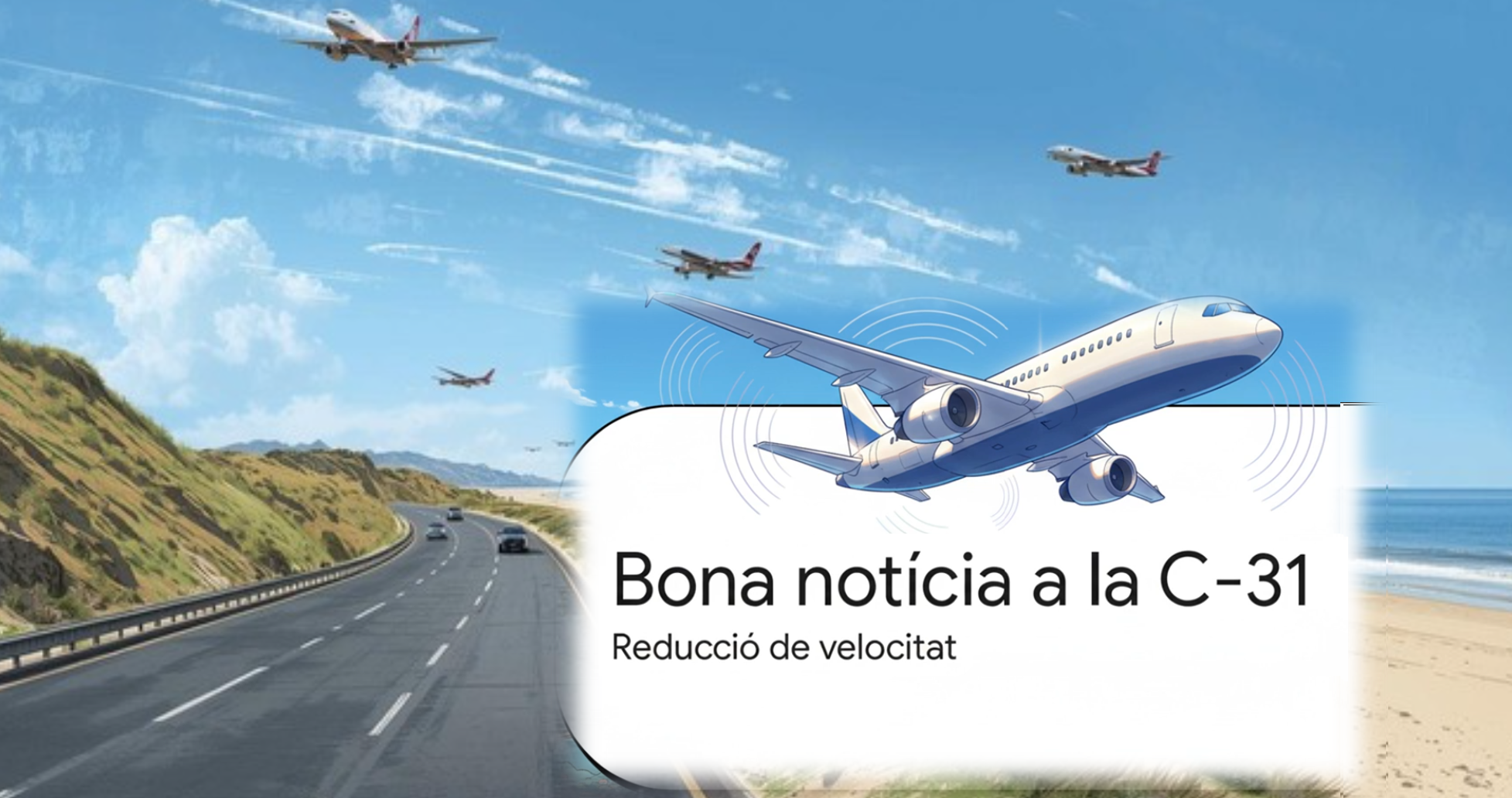 Señal de 70 km/h nocturno en la C-31 a su paso por Castelldefels